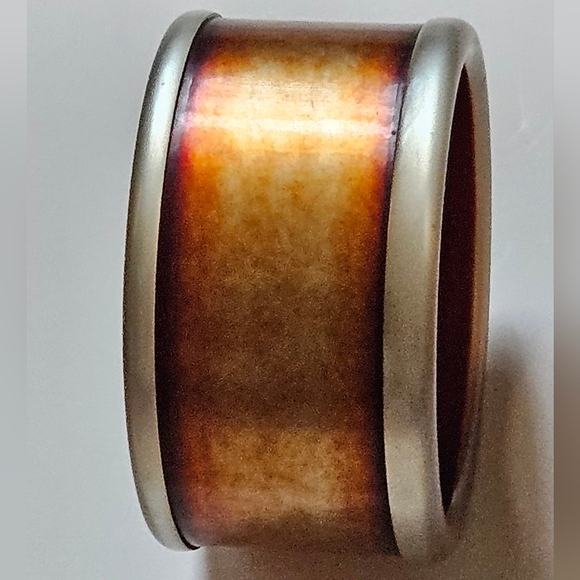 Rare! Vintage Anne Klein Chunky silver brown yellow Acrylic Bold Bangle Bracelet - Picture 8 of 11